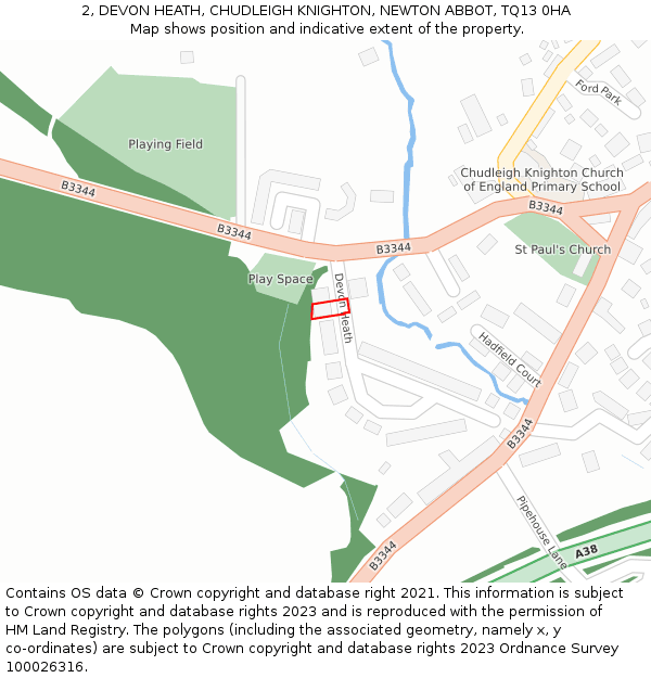 2, DEVON HEATH, CHUDLEIGH KNIGHTON, NEWTON ABBOT, TQ13 0HA: Location map and indicative extent of plot