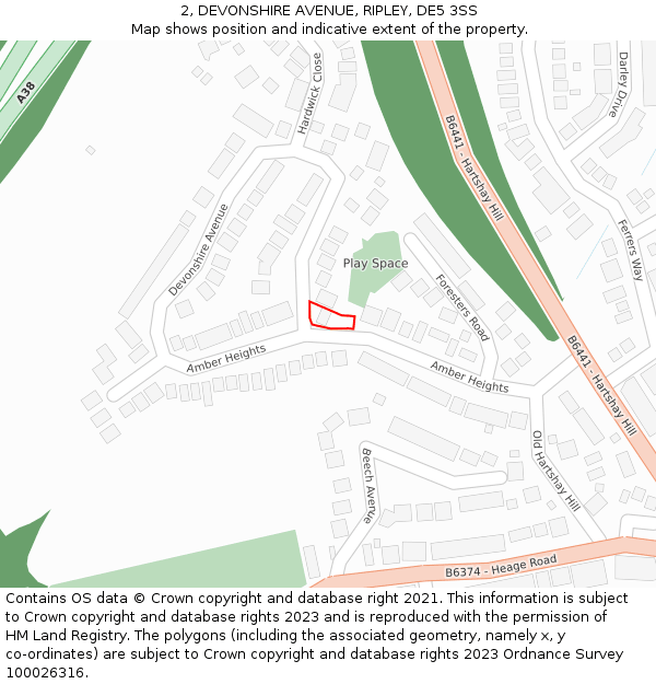 2, DEVONSHIRE AVENUE, RIPLEY, DE5 3SS: Location map and indicative extent of plot