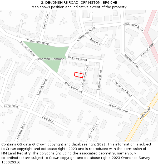 2, DEVONSHIRE ROAD, ORPINGTON, BR6 0HB: Location map and indicative extent of plot