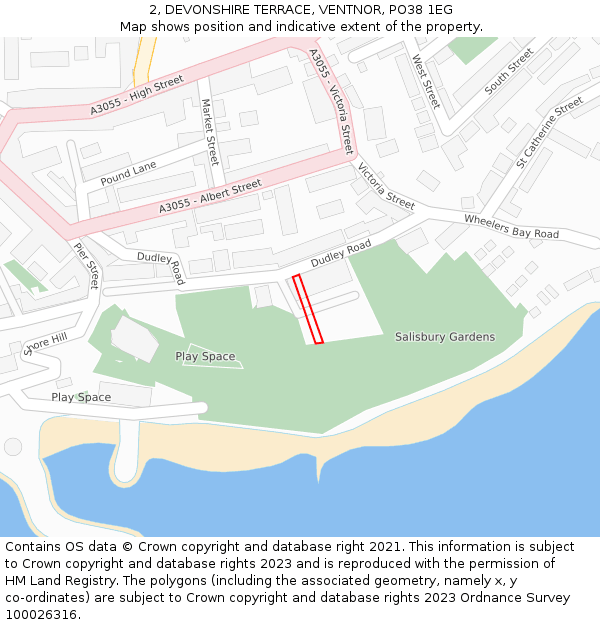 2, DEVONSHIRE TERRACE, VENTNOR, PO38 1EG: Location map and indicative extent of plot