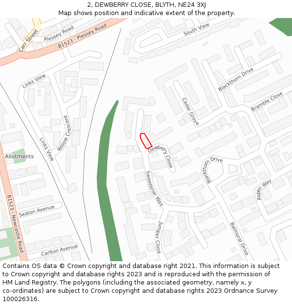 2, DEWBERRY CLOSE, BLYTH, NE24 3XJ: Location map and indicative extent of plot