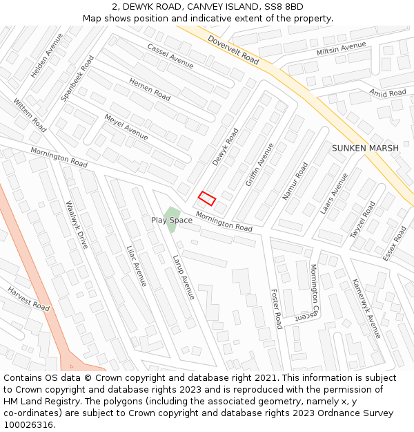 2, DEWYK ROAD, CANVEY ISLAND, SS8 8BD: Location map and indicative extent of plot