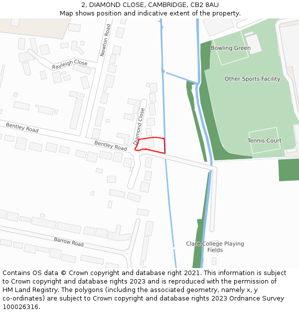 2, DIAMOND CLOSE, CAMBRIDGE, CB2 8AU: Location map and indicative extent of plot