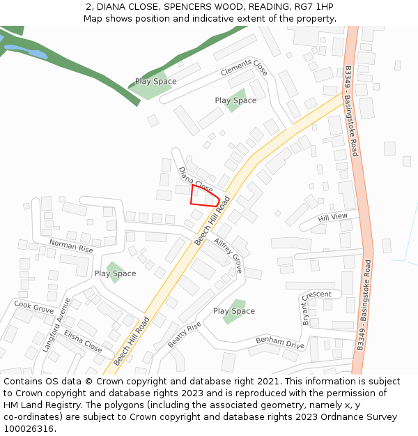 2, DIANA CLOSE, SPENCERS WOOD, READING, RG7 1HP: Location map and indicative extent of plot