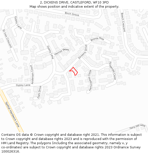 2, DICKENS DRIVE, CASTLEFORD, WF10 3PD: Location map and indicative extent of plot