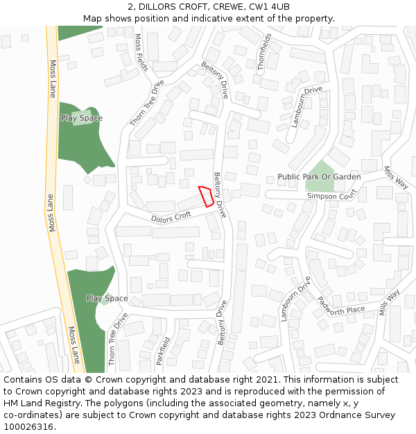 2, DILLORS CROFT, CREWE, CW1 4UB: Location map and indicative extent of plot