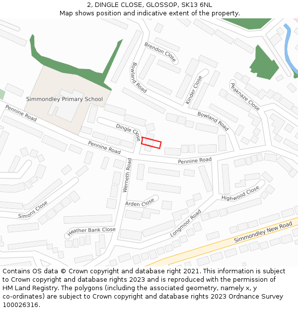 2, DINGLE CLOSE, GLOSSOP, SK13 6NL: Location map and indicative extent of plot