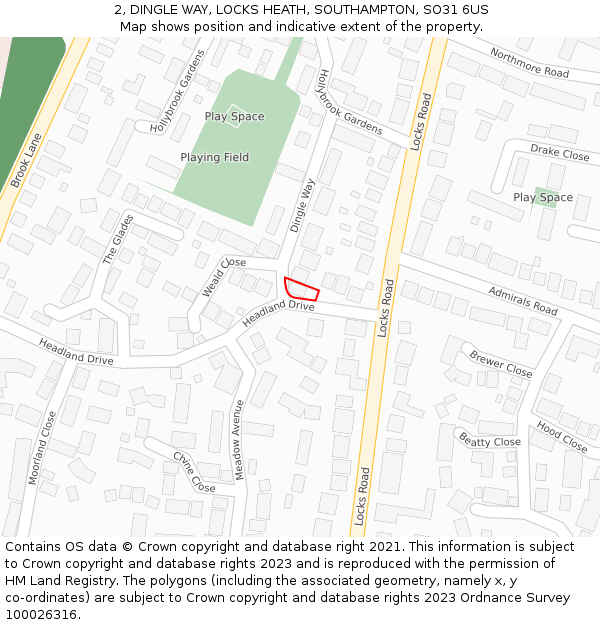 2, DINGLE WAY, LOCKS HEATH, SOUTHAMPTON, SO31 6US: Location map and indicative extent of plot