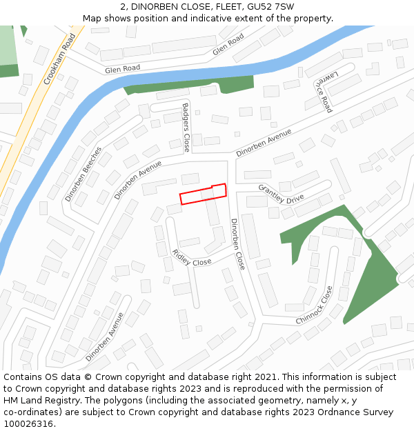 2, DINORBEN CLOSE, FLEET, GU52 7SW: Location map and indicative extent of plot