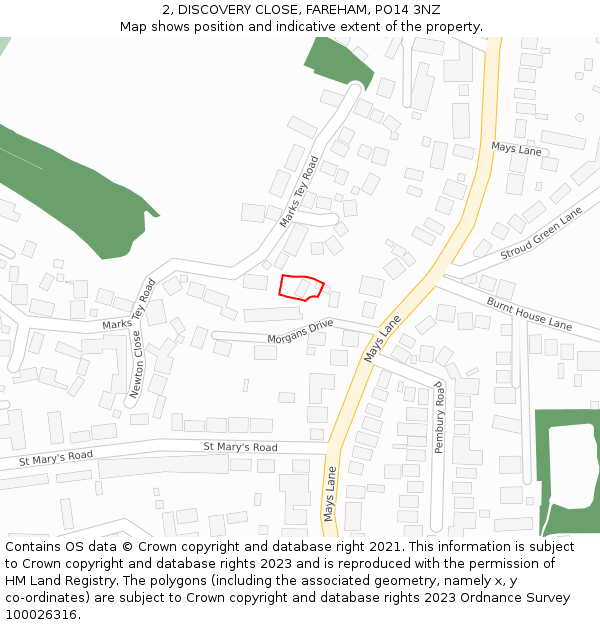 2, DISCOVERY CLOSE, FAREHAM, PO14 3NZ: Location map and indicative extent of plot