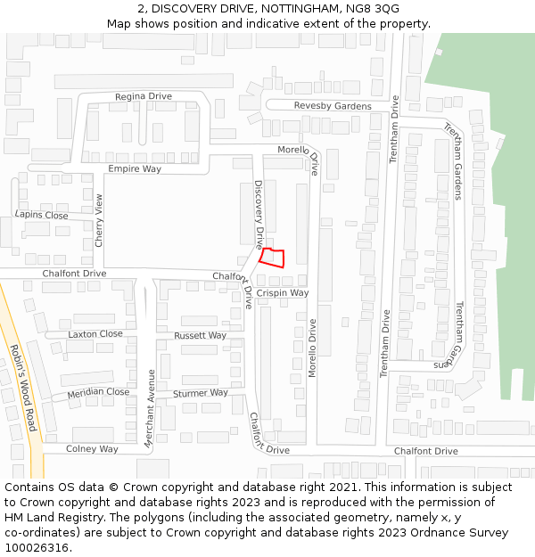 2, DISCOVERY DRIVE, NOTTINGHAM, NG8 3QG: Location map and indicative extent of plot