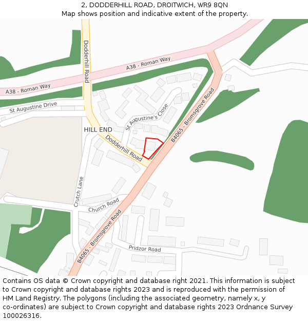 2, DODDERHILL ROAD, DROITWICH, WR9 8QN: Location map and indicative extent of plot