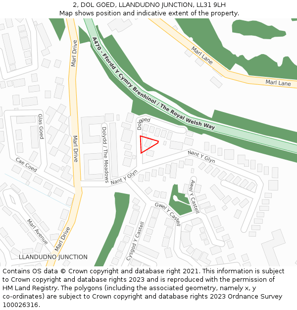 2, DOL GOED, LLANDUDNO JUNCTION, LL31 9LH: Location map and indicative extent of plot