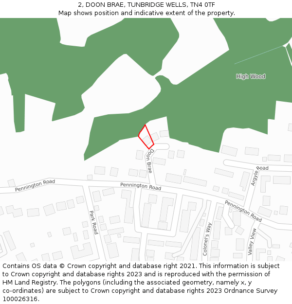 2, DOON BRAE, TUNBRIDGE WELLS, TN4 0TF: Location map and indicative extent of plot