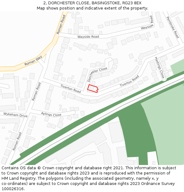 2, DORCHESTER CLOSE, BASINGSTOKE, RG23 8EX: Location map and indicative extent of plot