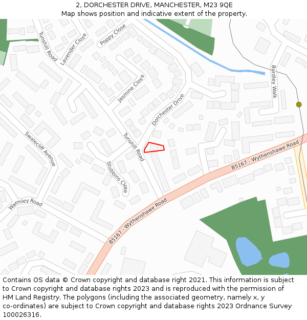 2, DORCHESTER DRIVE, MANCHESTER, M23 9QE: Location map and indicative extent of plot