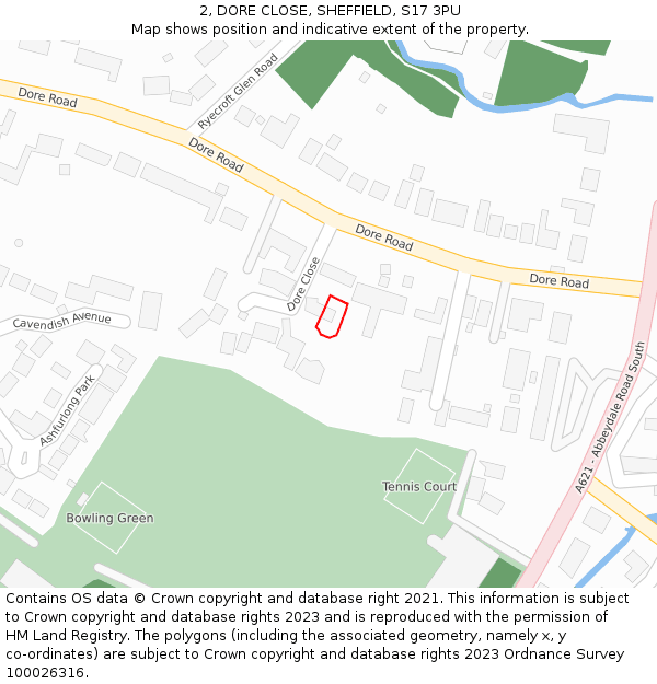 2, DORE CLOSE, SHEFFIELD, S17 3PU: Location map and indicative extent of plot