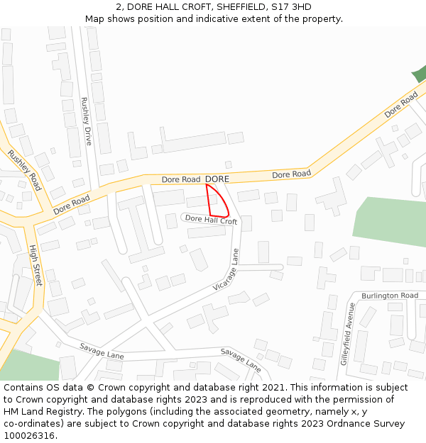 2, DORE HALL CROFT, SHEFFIELD, S17 3HD: Location map and indicative extent of plot