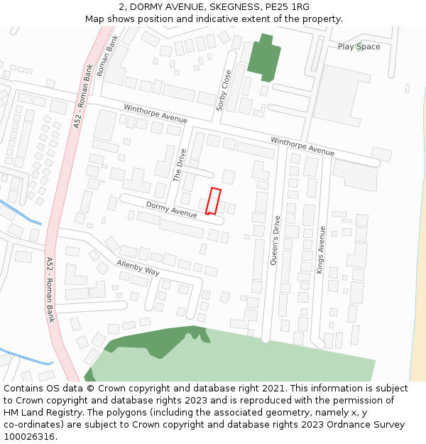 2, DORMY AVENUE, SKEGNESS, PE25 1RG: Location map and indicative extent of plot