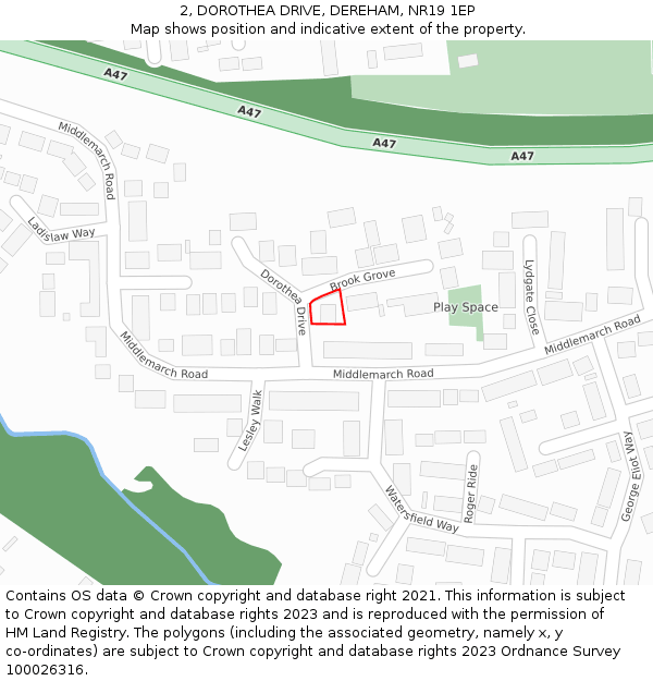 2, DOROTHEA DRIVE, DEREHAM, NR19 1EP: Location map and indicative extent of plot