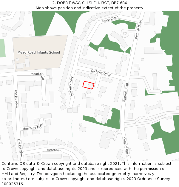2, DORRIT WAY, CHISLEHURST, BR7 6RX: Location map and indicative extent of plot