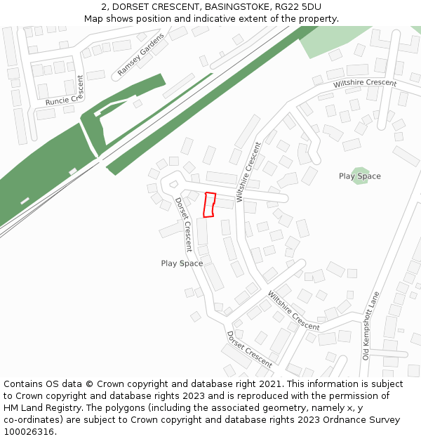 2, DORSET CRESCENT, BASINGSTOKE, RG22 5DU: Location map and indicative extent of plot