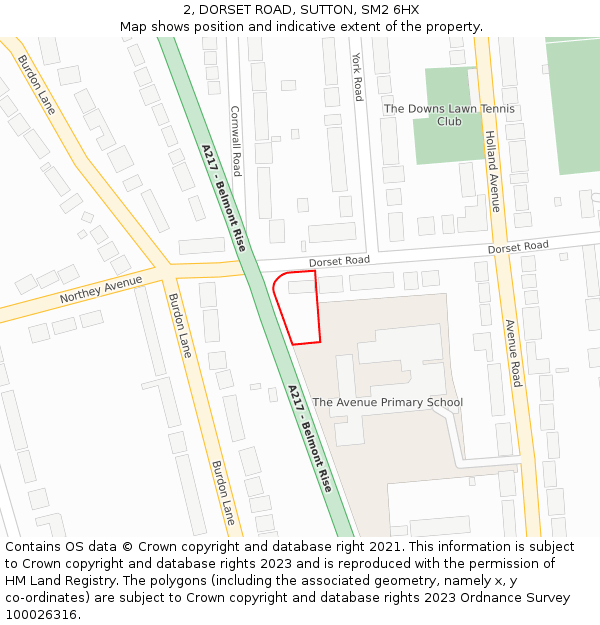 2, DORSET ROAD, SUTTON, SM2 6HX: Location map and indicative extent of plot