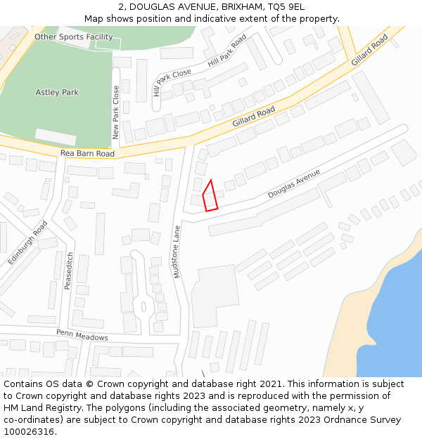 2, DOUGLAS AVENUE, BRIXHAM, TQ5 9EL: Location map and indicative extent of plot