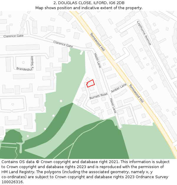 2, DOUGLAS CLOSE, ILFORD, IG6 2DB: Location map and indicative extent of plot