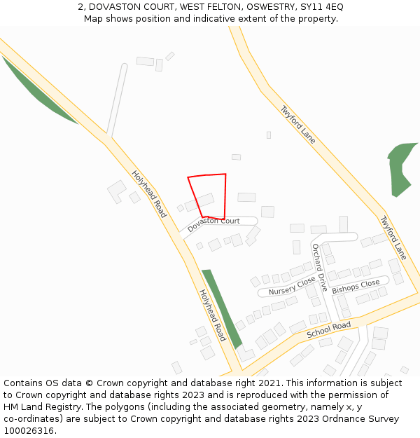 2, DOVASTON COURT, WEST FELTON, OSWESTRY, SY11 4EQ: Location map and indicative extent of plot