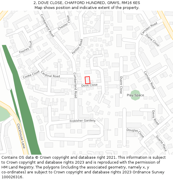 2, DOVE CLOSE, CHAFFORD HUNDRED, GRAYS, RM16 6ES: Location map and indicative extent of plot