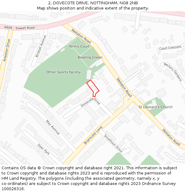 2, DOVECOTE DRIVE, NOTTINGHAM, NG8 2NB: Location map and indicative extent of plot