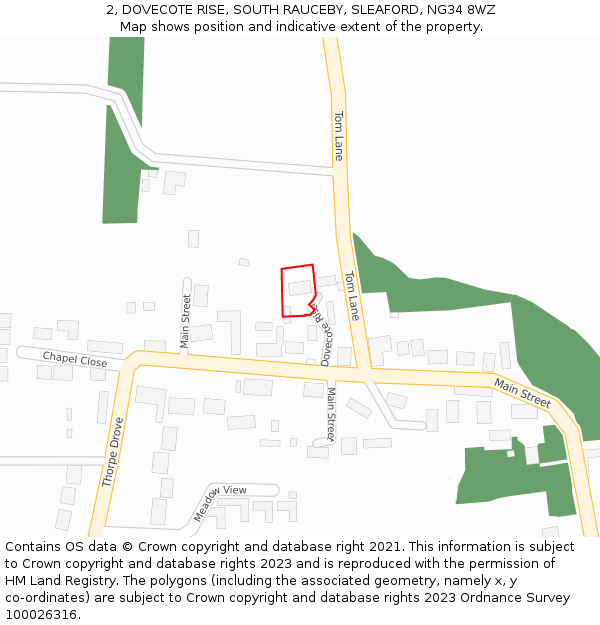 2, DOVECOTE RISE, SOUTH RAUCEBY, SLEAFORD, NG34 8WZ: Location map and indicative extent of plot