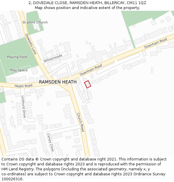 2, DOVEDALE CLOSE, RAMSDEN HEATH, BILLERICAY, CM11 1QZ: Location map and indicative extent of plot