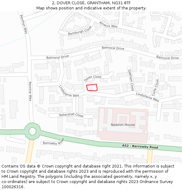 2, DOVER CLOSE, GRANTHAM, NG31 8TF: Location map and indicative extent of plot