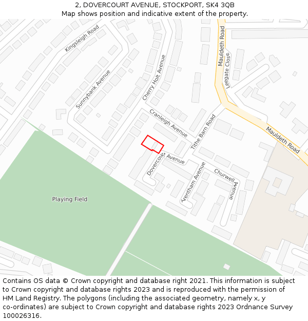 2, DOVERCOURT AVENUE, STOCKPORT, SK4 3QB: Location map and indicative extent of plot