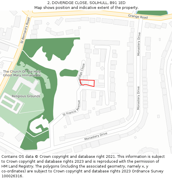 2, DOVERIDGE CLOSE, SOLIHULL, B91 1ED: Location map and indicative extent of plot
