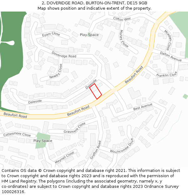 2, DOVERIDGE ROAD, BURTON-ON-TRENT, DE15 9GB: Location map and indicative extent of plot