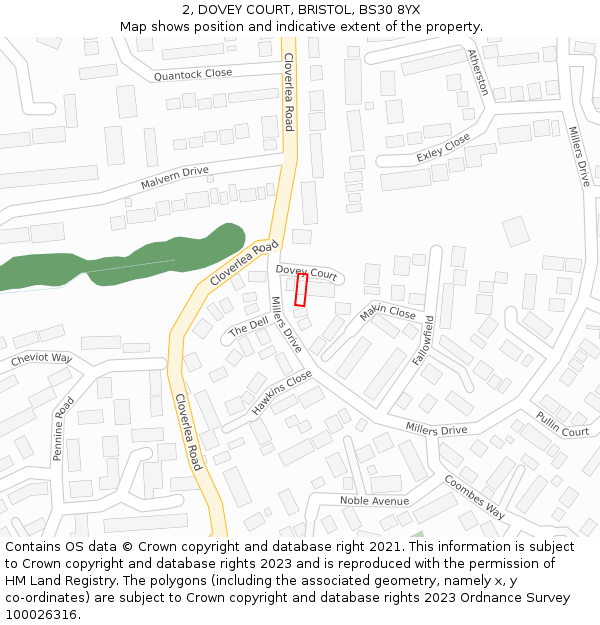 2, DOVEY COURT, BRISTOL, BS30 8YX: Location map and indicative extent of plot