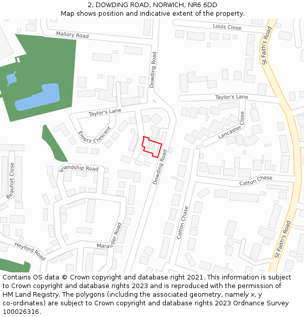 2, DOWDING ROAD, NORWICH, NR6 6DD: Location map and indicative extent of plot
