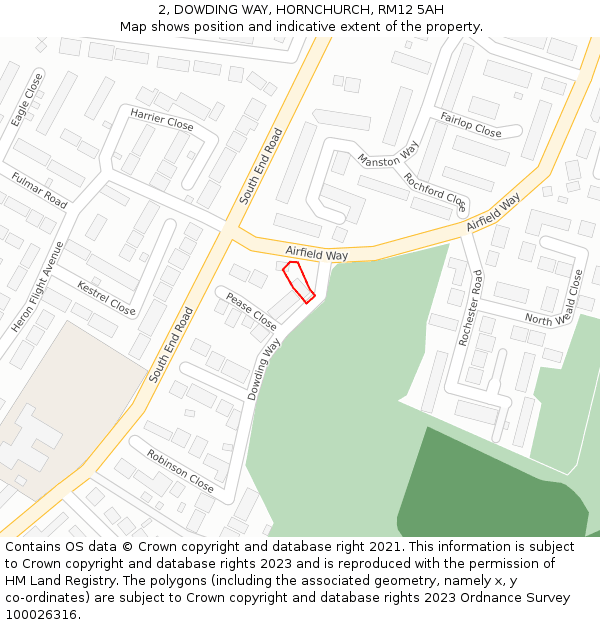 2, DOWDING WAY, HORNCHURCH, RM12 5AH: Location map and indicative extent of plot