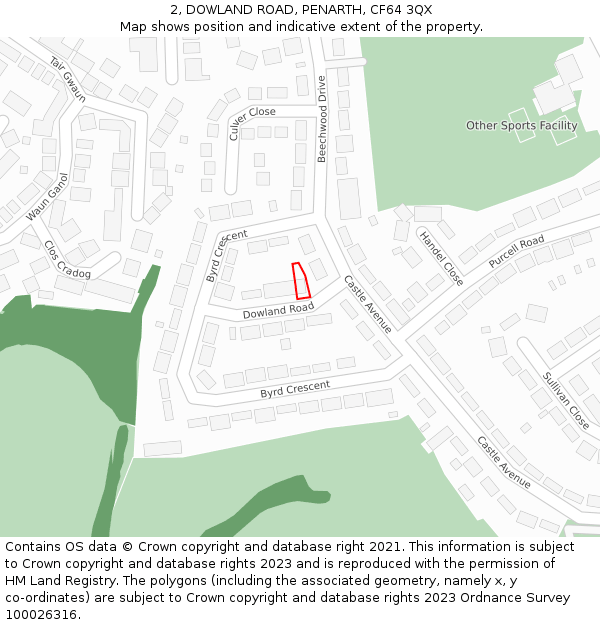 2, DOWLAND ROAD, PENARTH, CF64 3QX: Location map and indicative extent of plot