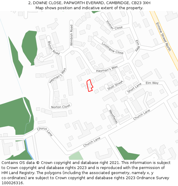 2, DOWNE CLOSE, PAPWORTH EVERARD, CAMBRIDGE, CB23 3XH: Location map and indicative extent of plot