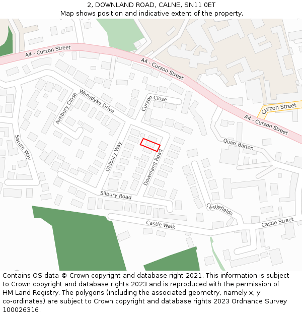 2, DOWNLAND ROAD, CALNE, SN11 0ET: Location map and indicative extent of plot