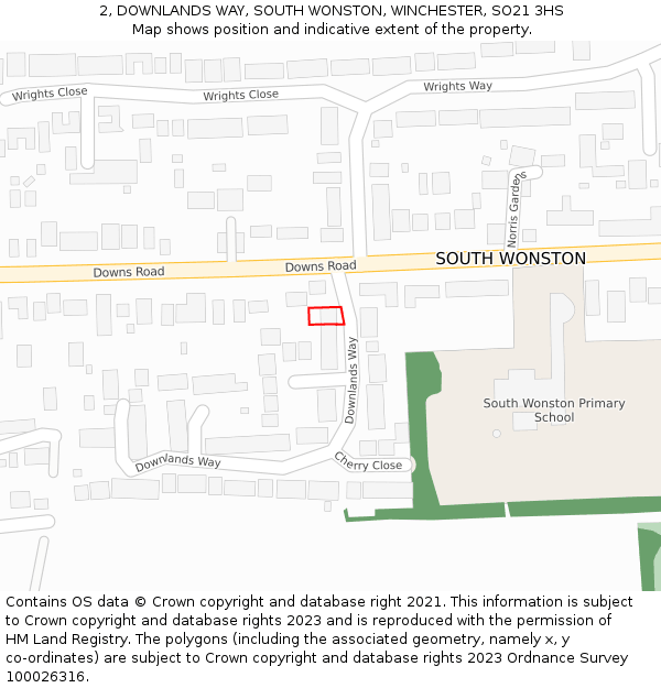 2, DOWNLANDS WAY, SOUTH WONSTON, WINCHESTER, SO21 3HS: Location map and indicative extent of plot