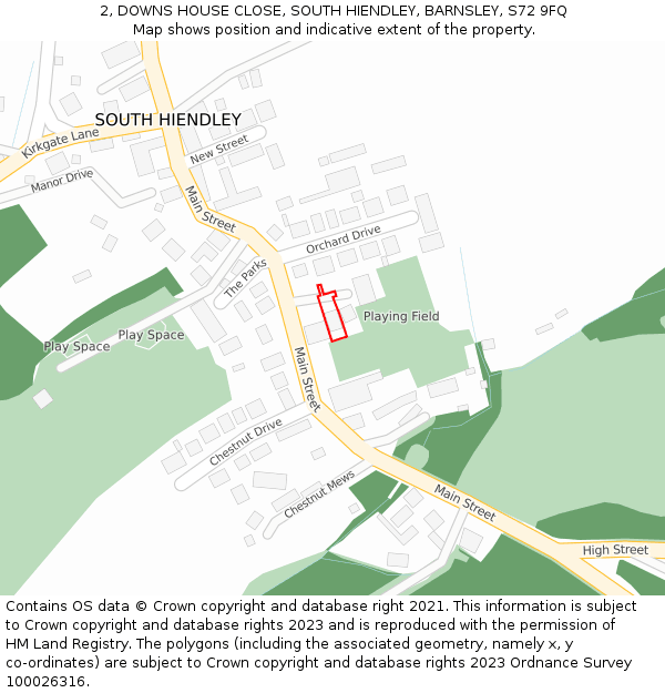 2, DOWNS HOUSE CLOSE, SOUTH HIENDLEY, BARNSLEY, S72 9FQ: Location map and indicative extent of plot