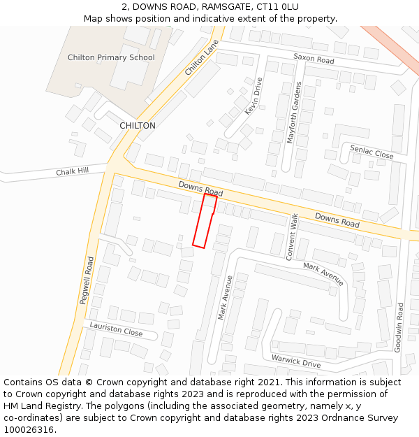 2, DOWNS ROAD, RAMSGATE, CT11 0LU: Location map and indicative extent of plot