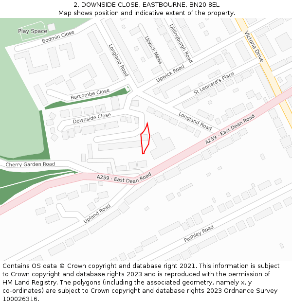 2, DOWNSIDE CLOSE, EASTBOURNE, BN20 8EL: Location map and indicative extent of plot