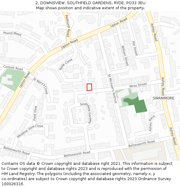 2, DOWNSVIEW, SOUTHFIELD GARDENS, RYDE, PO33 3EU: Location map and indicative extent of plot