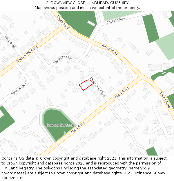 2, DOWNVIEW CLOSE, HINDHEAD, GU26 6PY: Location map and indicative extent of plot